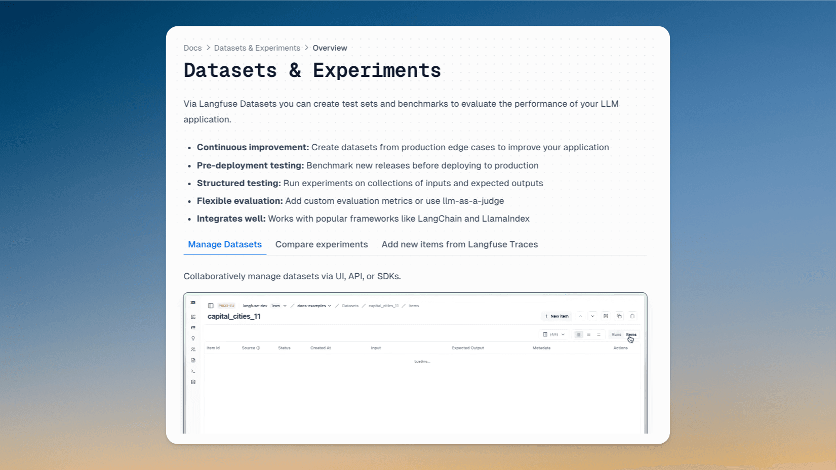 All new Datasets, Experimentation and Evaluation documentation